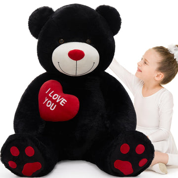 Beniny 4.3 Feet Giant Teddy Bear Stuffed Animal, 52'' Big Teddy Bear With Heart, Large Black Stuffed Bear Plush Toys For Kids, I