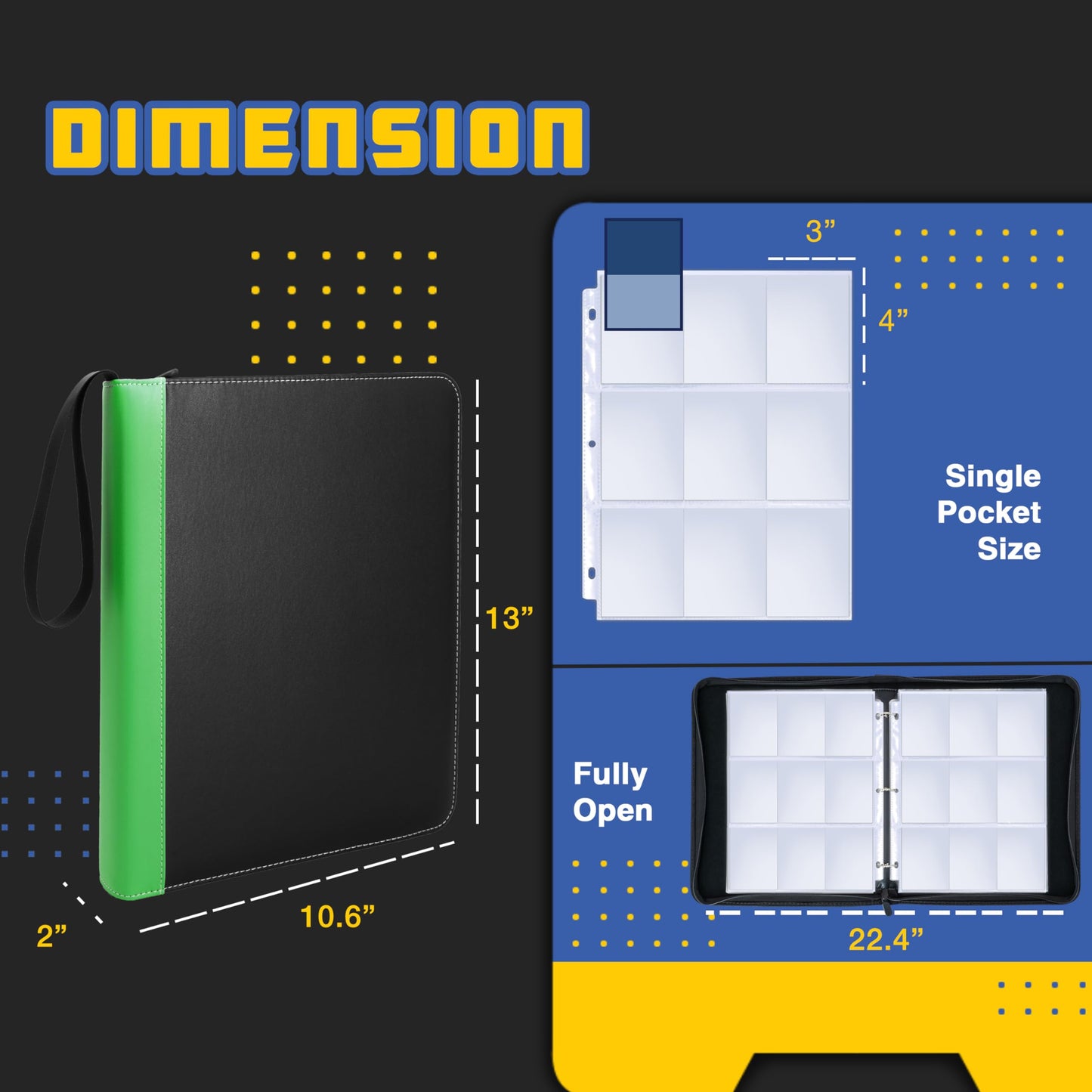 Clovercat 9 Pocket Waterproof Trading Card Binder, Trading Album Display Holder, Expandable, 720 Double Sided Pocket Album, Comp