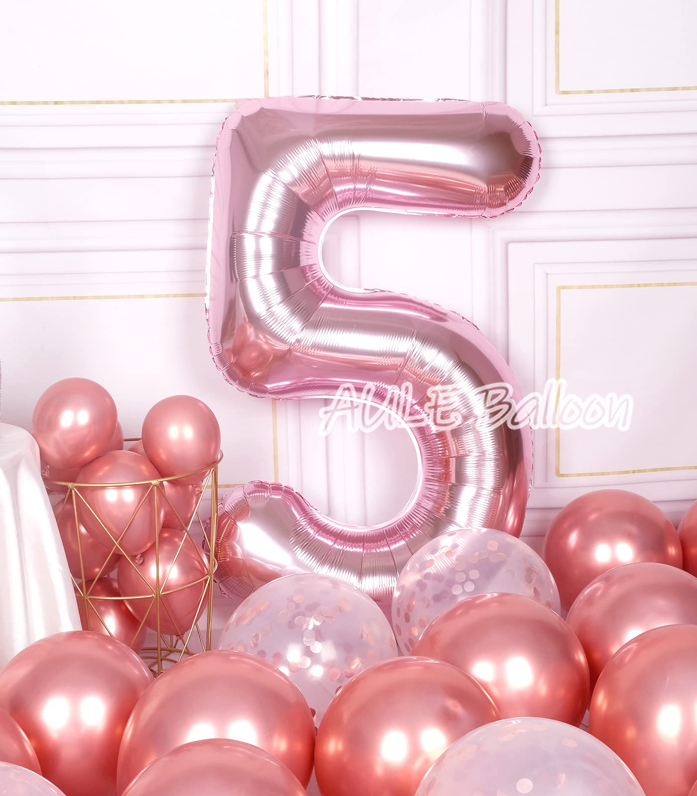 Aule 40 Inch Big Rose Gold 5 Balloon Number Large Foil Helium Number Balloons 0-9 Jumbo Giant Happy 5Th Birthday Party Decoratio