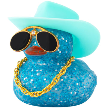 wonuu Car Dashboard Decorations Cowboy Hat Rubber Ducks, Colorful Duck for Car Ornament Accessories with Hat, Glasses, Necklace 