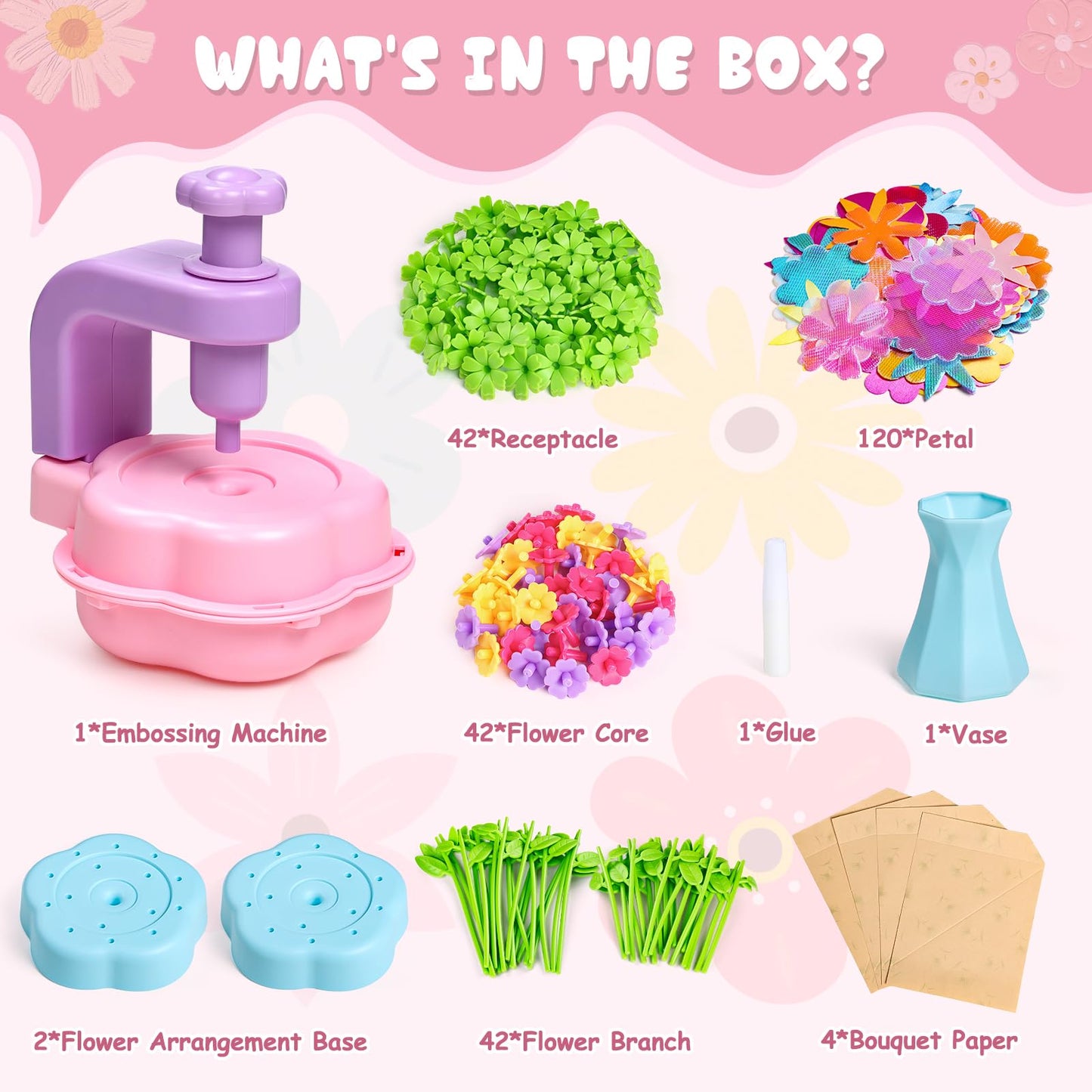 Scvcid Fabric Bouquet Toys Include Extra Accessories Set, Arts and Crafts for Kids Ages 3-12, DIY Flower Craft Kits for Toddler,