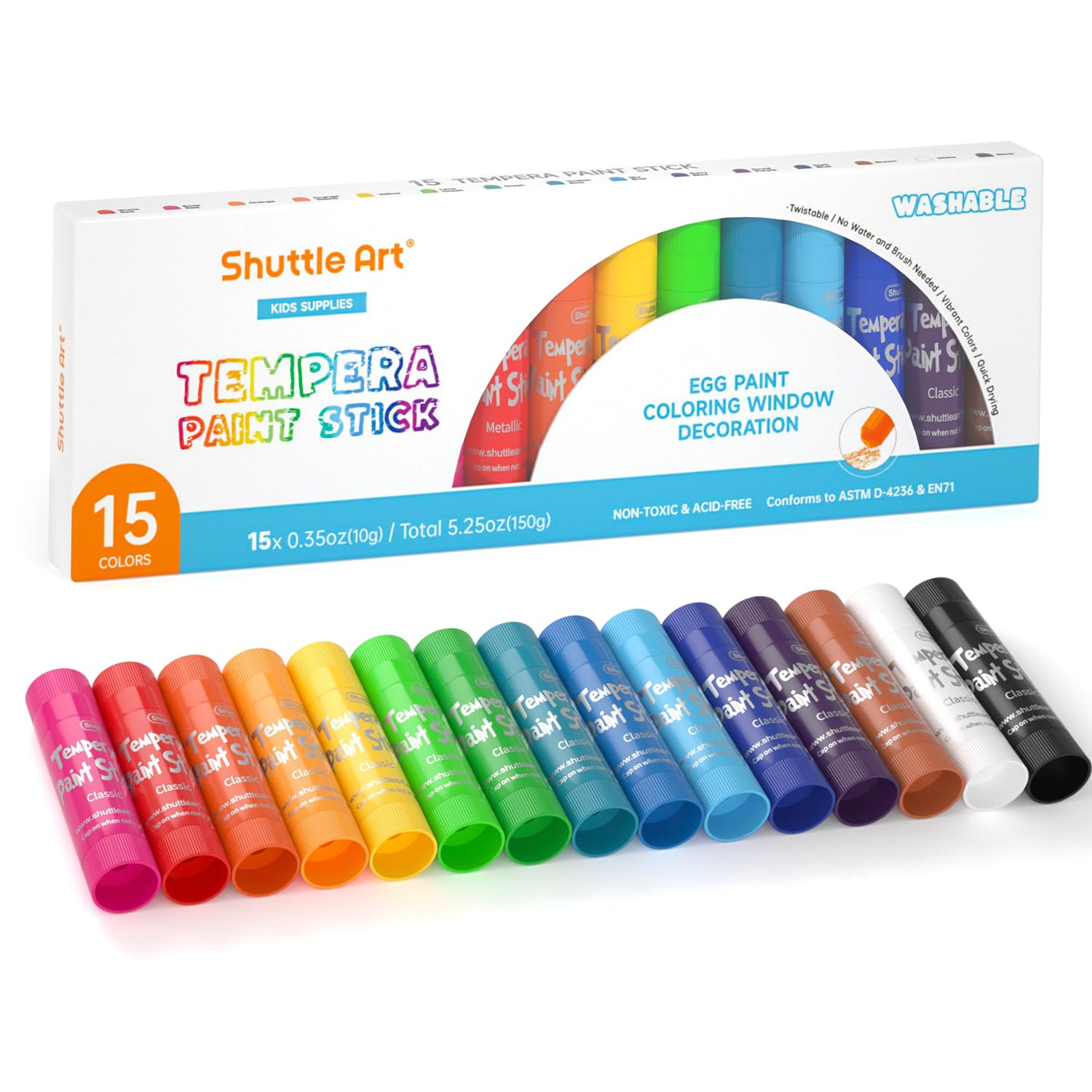 Tempera Paint Sticks, 15 Colors Solid Tempera Paint for Kids, Super Quick-drying, Washable, Works Great on Paper Wood Glass Cera