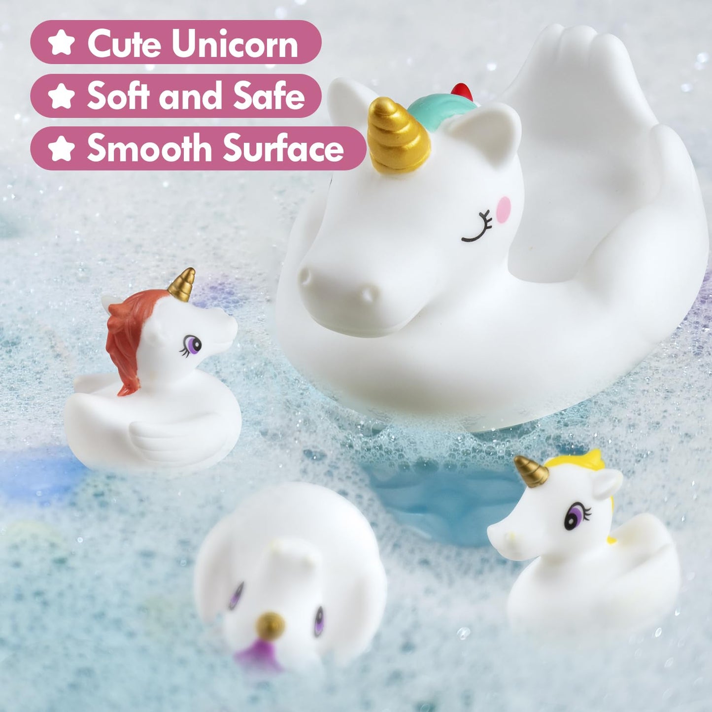 No Hole Bath Toys,Unicorn Bath Toys For Toddlers 1-3,Soft Unicorn Bathtub Toys For Kids Girls Boys Presents Set