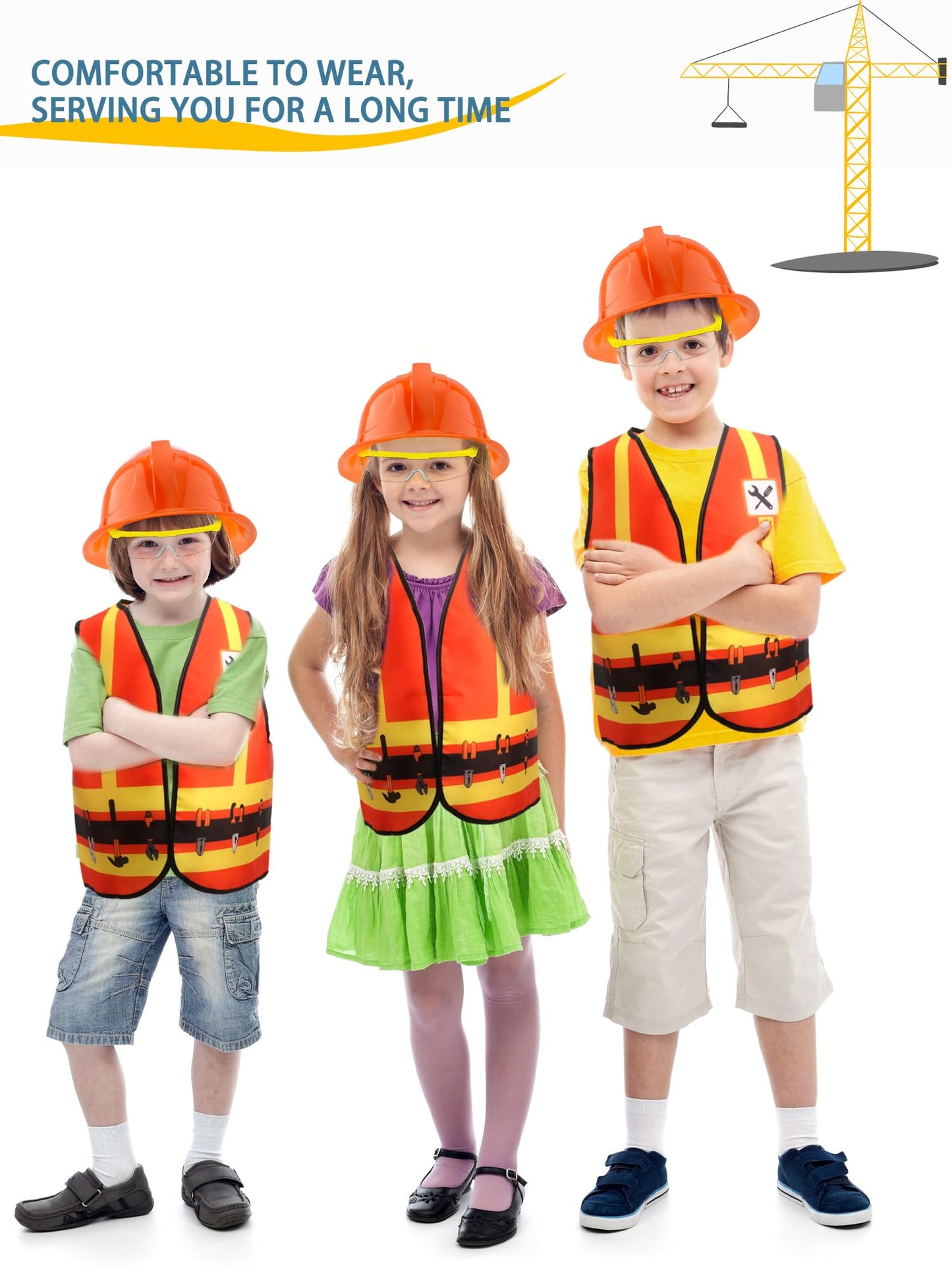Puteraya 12 Pcs Kids Construction Worker Costume Dress Up Include Construction Vest Hard Hat Goggles For Kids Halloween (Color S