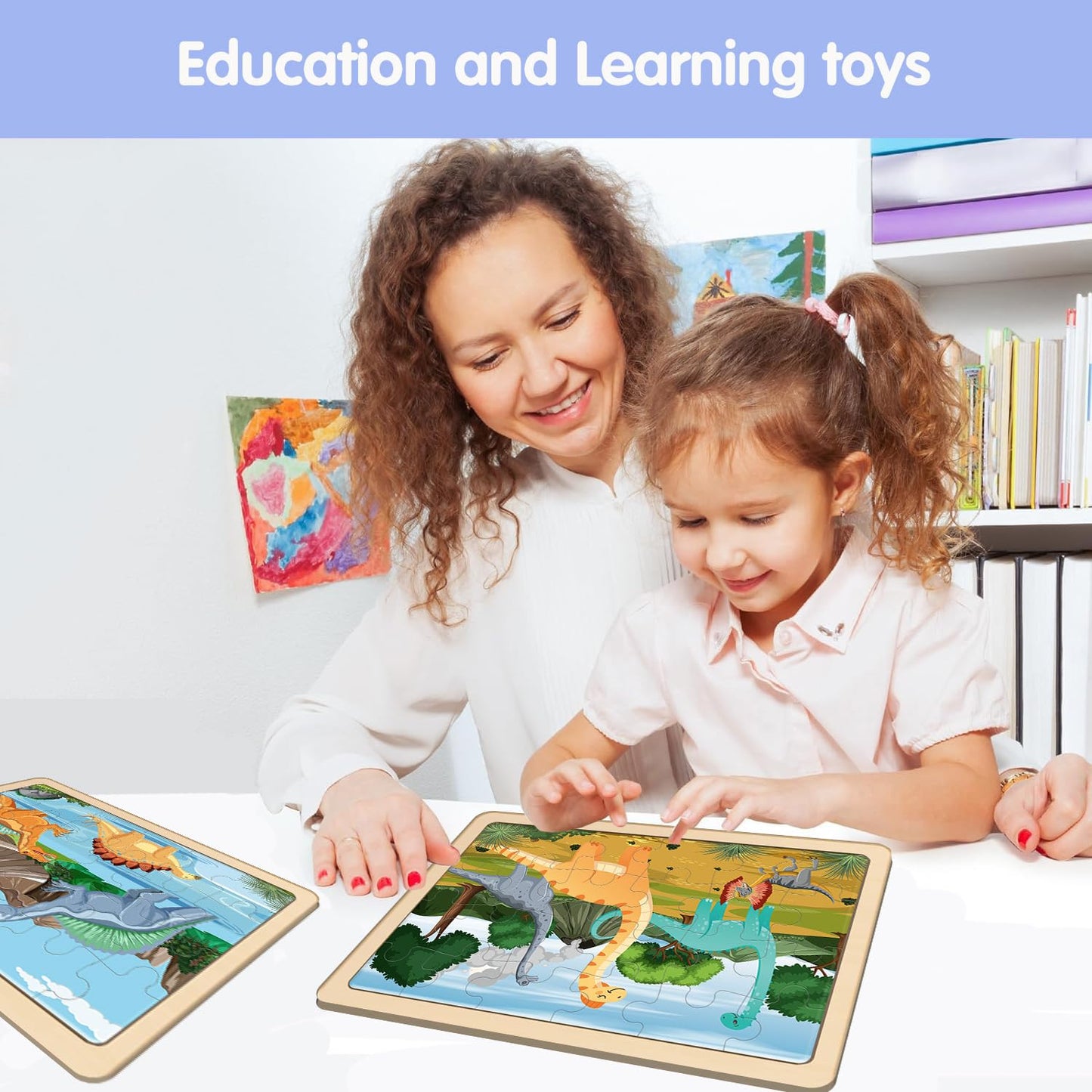 Puzzles For Kids Ages 4-6, 4 Pack Wooden Jigsaw Puzzles With 24 Pieces Each, Dinosaur Puzzle Preschool Educational Learning Toys