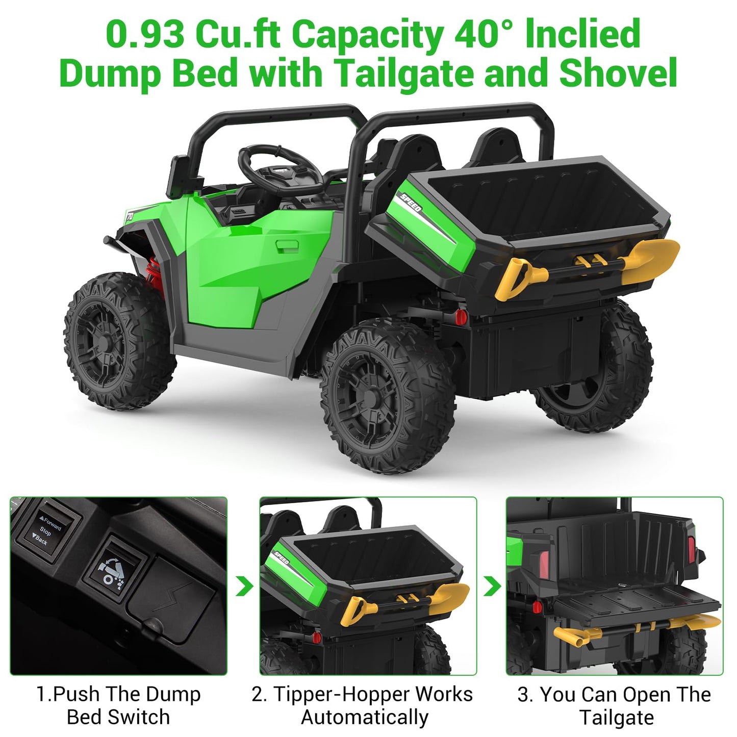 Ride On Dump Truck, 24V Ride On Car with Remote Control, Electric Dump Bed and Extra Shovel, Ride On Tractors Car with Music Pla