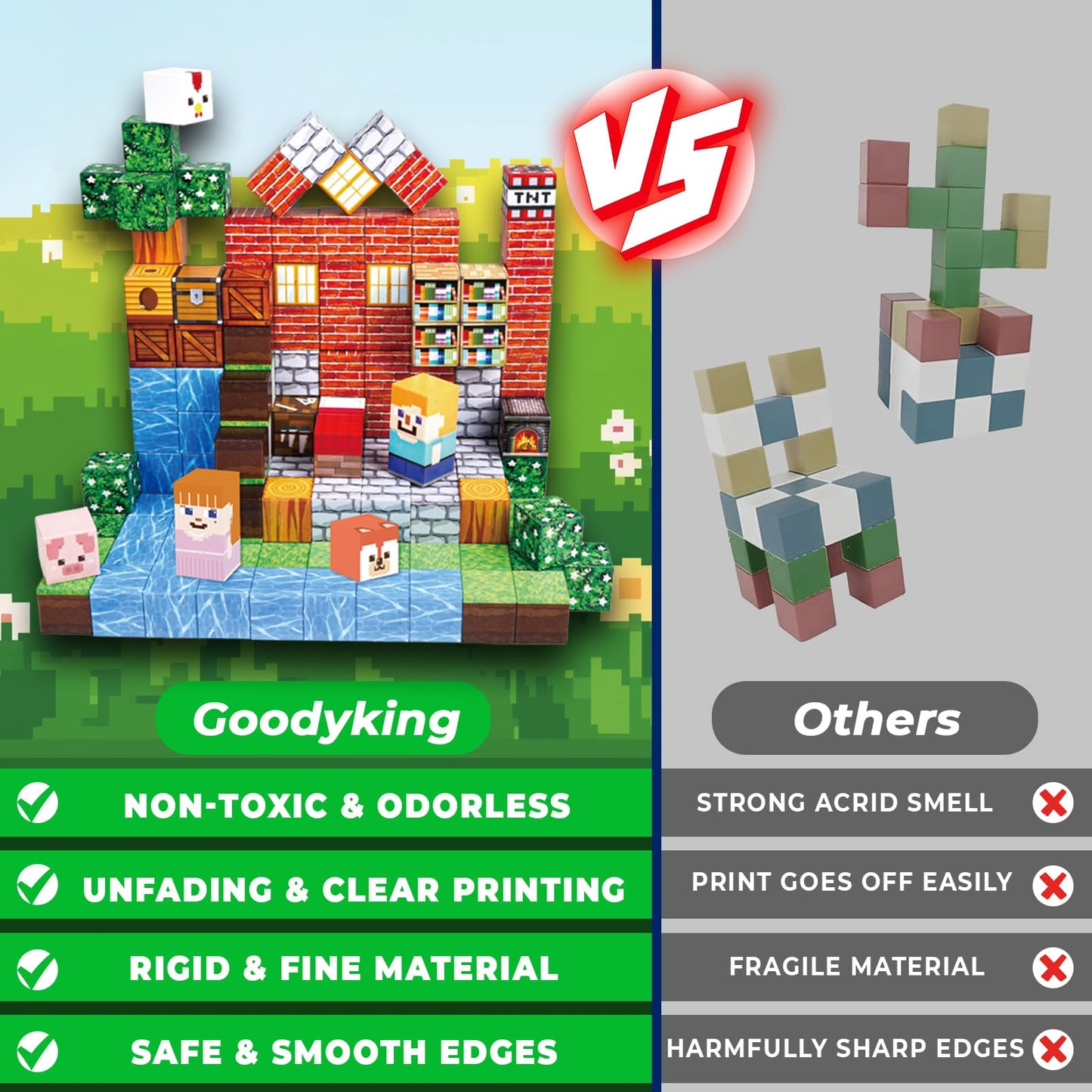 Goody King Magnetic Building Blocks - 150PCS Plastic Construction Toy for Kids Age 3-10, STEM Montessori Stacking Game, T013