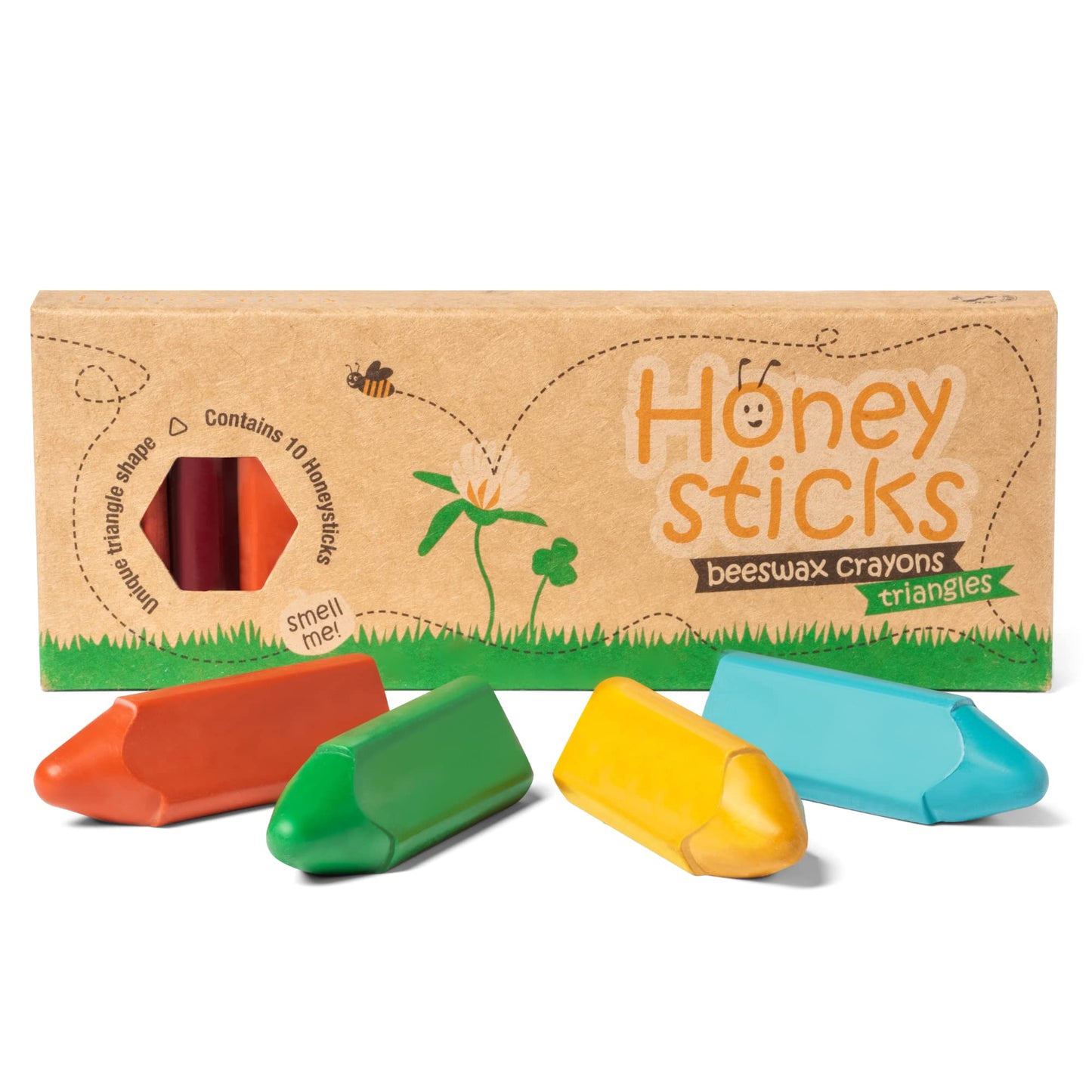 Honeysticks Triangular Crayons (10 Pack) - 100% Pure Beeswax, Food Grade Colors, Non Toxic Crayons for Baby, Toddlers ages 1-3,2