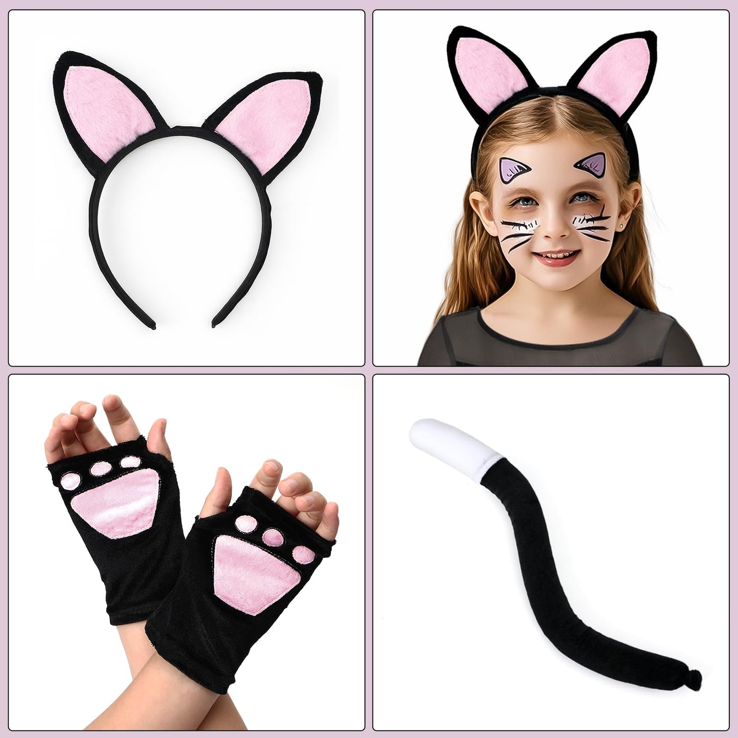 SVMK Girls Cat Costume Kids Toddler Kitty Dress Costumes Accessories Cat Ears Headband Gloves Tail Halloween Dress Up Cosplay (1