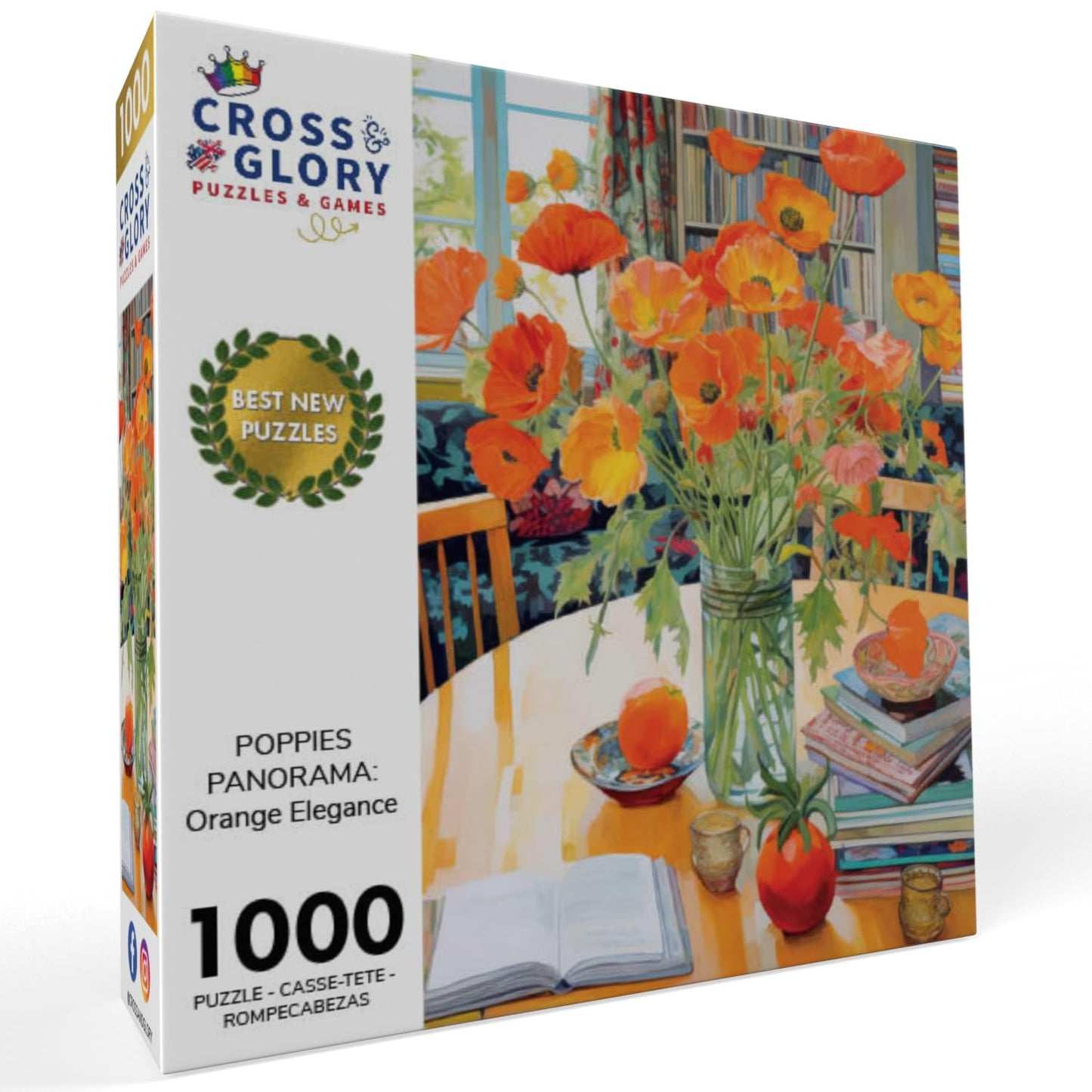 Cross & Glory 1000 Piece Jigsaw Puzzle - Poppies Panorama - Large Art Puzzle - Satin Finish - CG-M-067