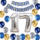 17Th Birthday Party Decoration For Boys, Happy Birthday Banner Blue Number 17 Birthday Balloons Metallic Silver Blue Gold Latex