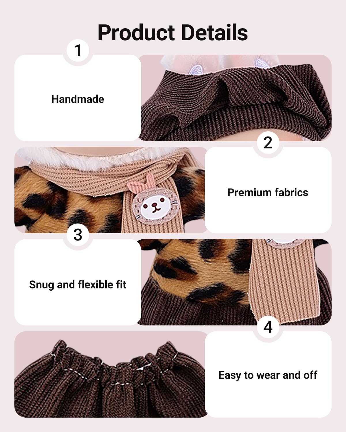 5pcs Handmade 15cm/17cm Doll Clothes for Labubu Outfits (No Doll)  enhanced Clothes Accessories with Hat  Shawl  Scarf   Skirt & Bag  Cute Fashion Clothes for Girls Boys Collectors (Dark Brown) AK054DB