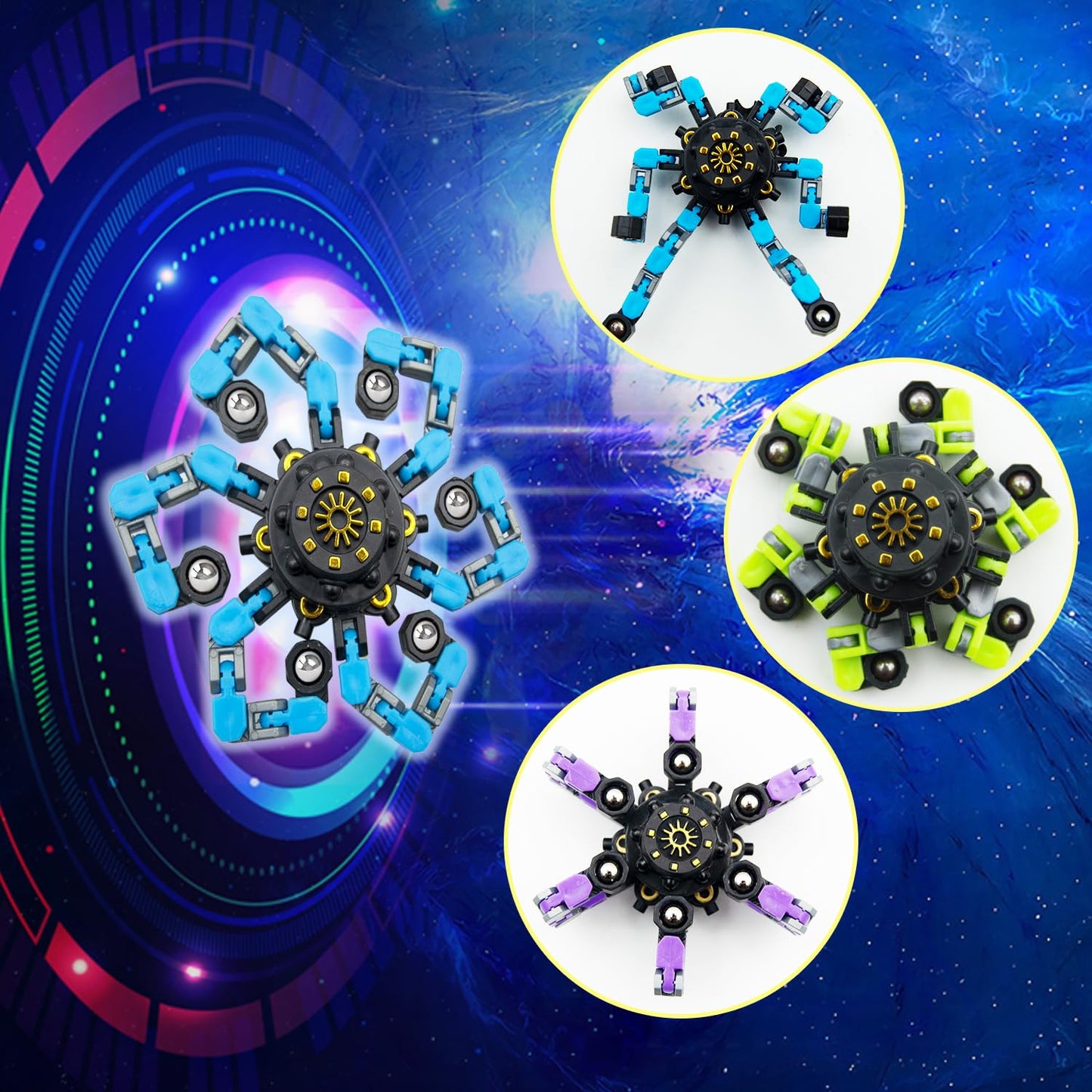 Easter Basket Stuffers Transformable Fidget Spinners,18Pcs Funny Sensory Fidget Toys Adults Deformable Chain Diy Robot Spinner,Fingertip Stress Relief Gyro Toy Easter Basket Stcoking Stuffer For Kids