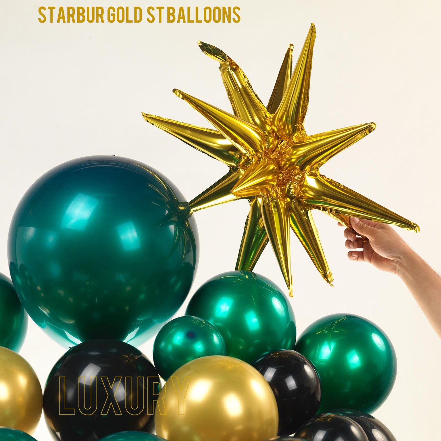 Emerald Green And Gold Black Balloon Garland Arch Kit Luxury Customized Double Stuffed Dark Green Teal With Starburst Balloons F