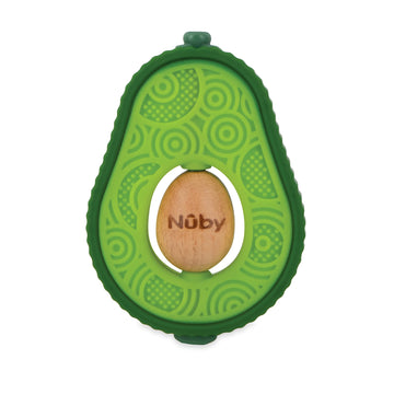 Nuby Silicone Avocado Teether With Spinning Wood Seed- 3+ Months
