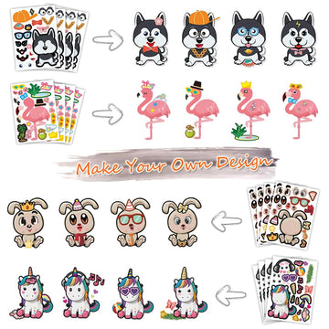48 Pcs Funny Animal Make A Face Stickers For Toddlers Kids,Make Your Own Mix And Match Sticker Sheets Art Craft Kits,Including 2000+Repositionable Little Stickers