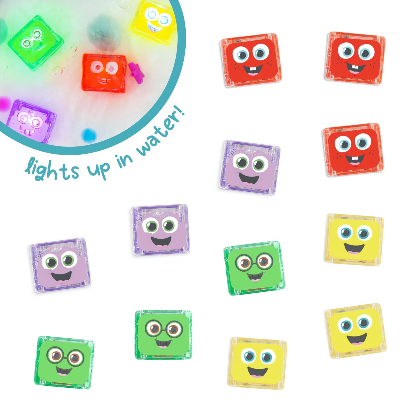 Glo Pals Water-Activated Light-Up Cubes – 12 Pack, Small, Plastic, Multiple Colors (Purple, Yellow, Green, Red)