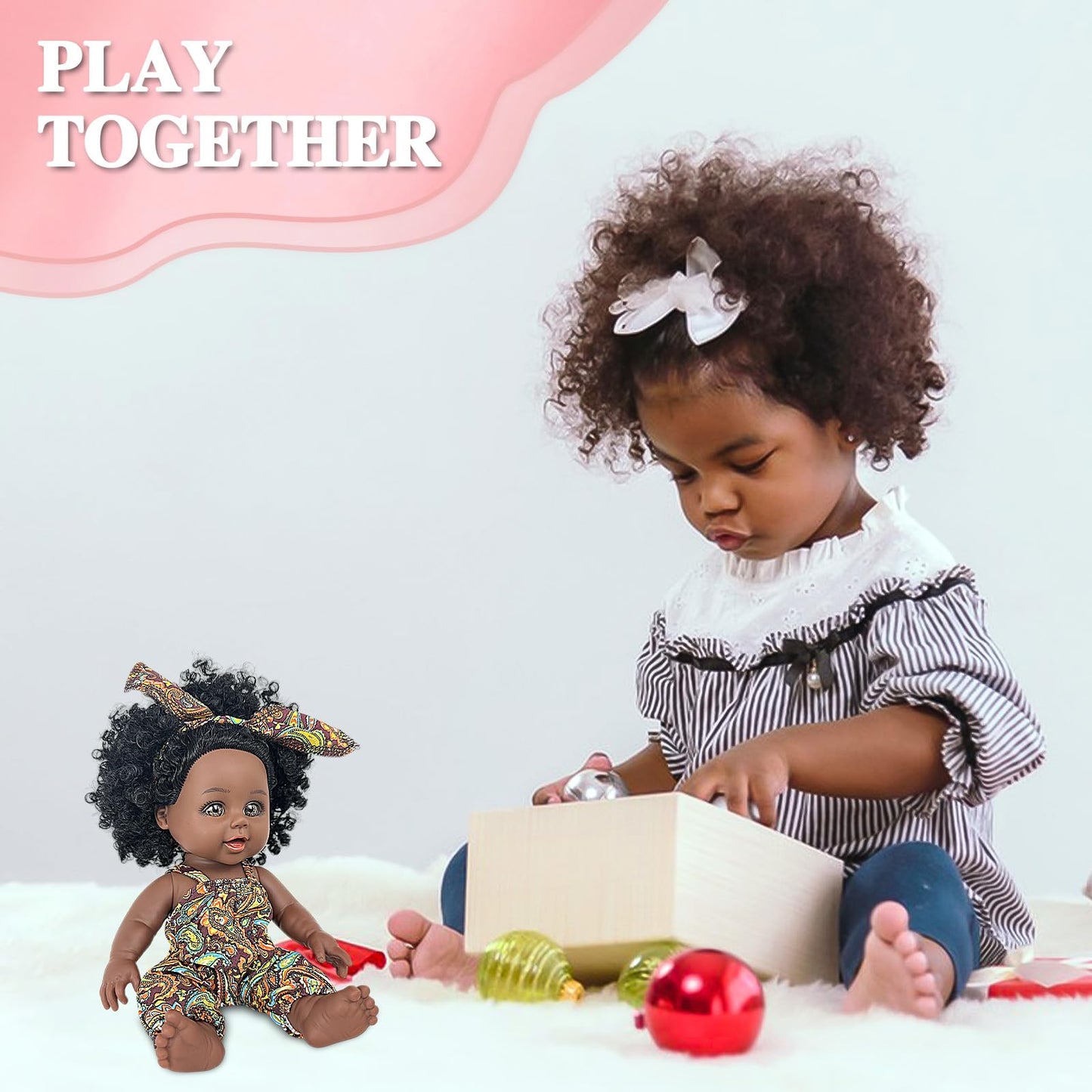 Nice2You Black Baby Doll, 10 Inch American African Black Girl Doll With Dress, Realistic Reborn Baby Doll For Kids Aged 2 3 4 5 6, Silicone Small Black Doll Toy With Curly Hair For Birthday