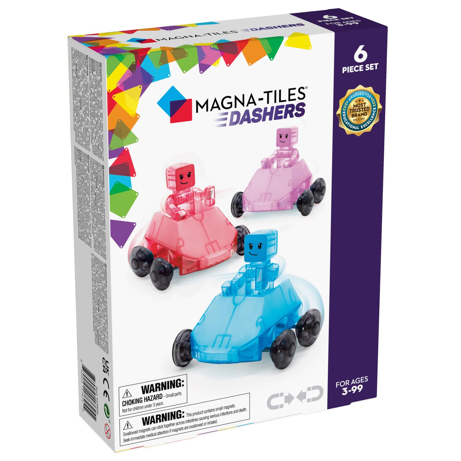 Magna-Tiles Dashers 6-Piece Magnetic Construction Set, The Original Magnetic Building Brand, Small