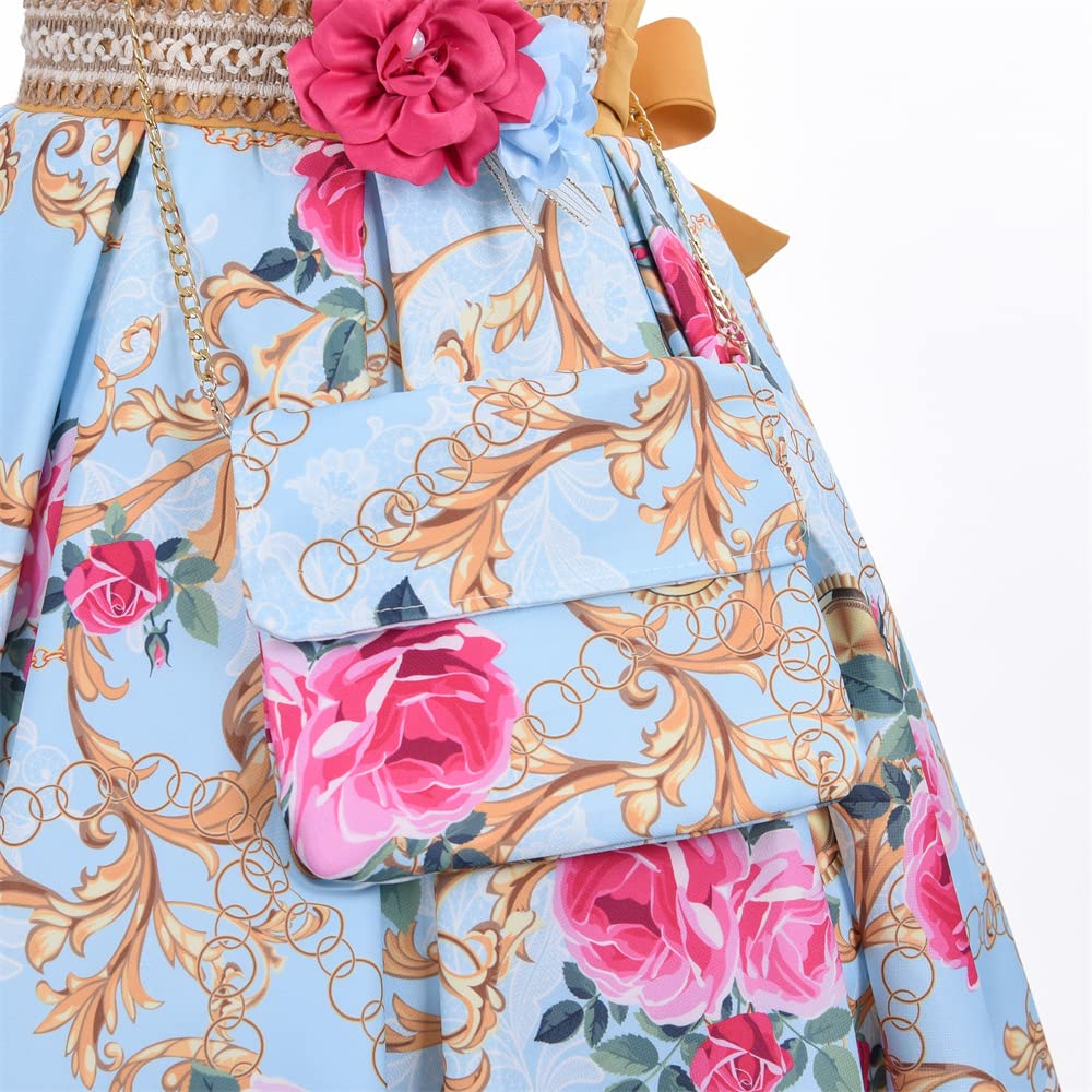 Cosplay Life Floral Dress for Girls and Young mature-themeds Fashion Flower Waistline Kids Party Festival Dress Ages 5-9 Years Old (Blue  6YRS)