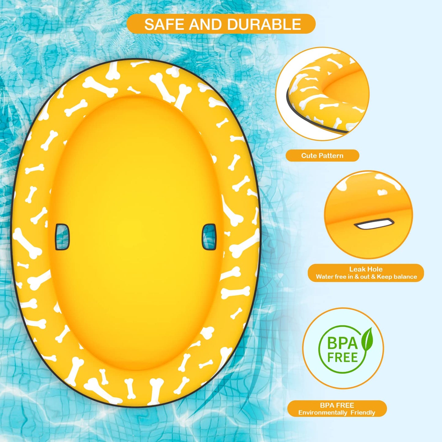 Pet Soft Dog Float Raft - Inflatable Dog Swimming Float For Summer (Bone Yellow)