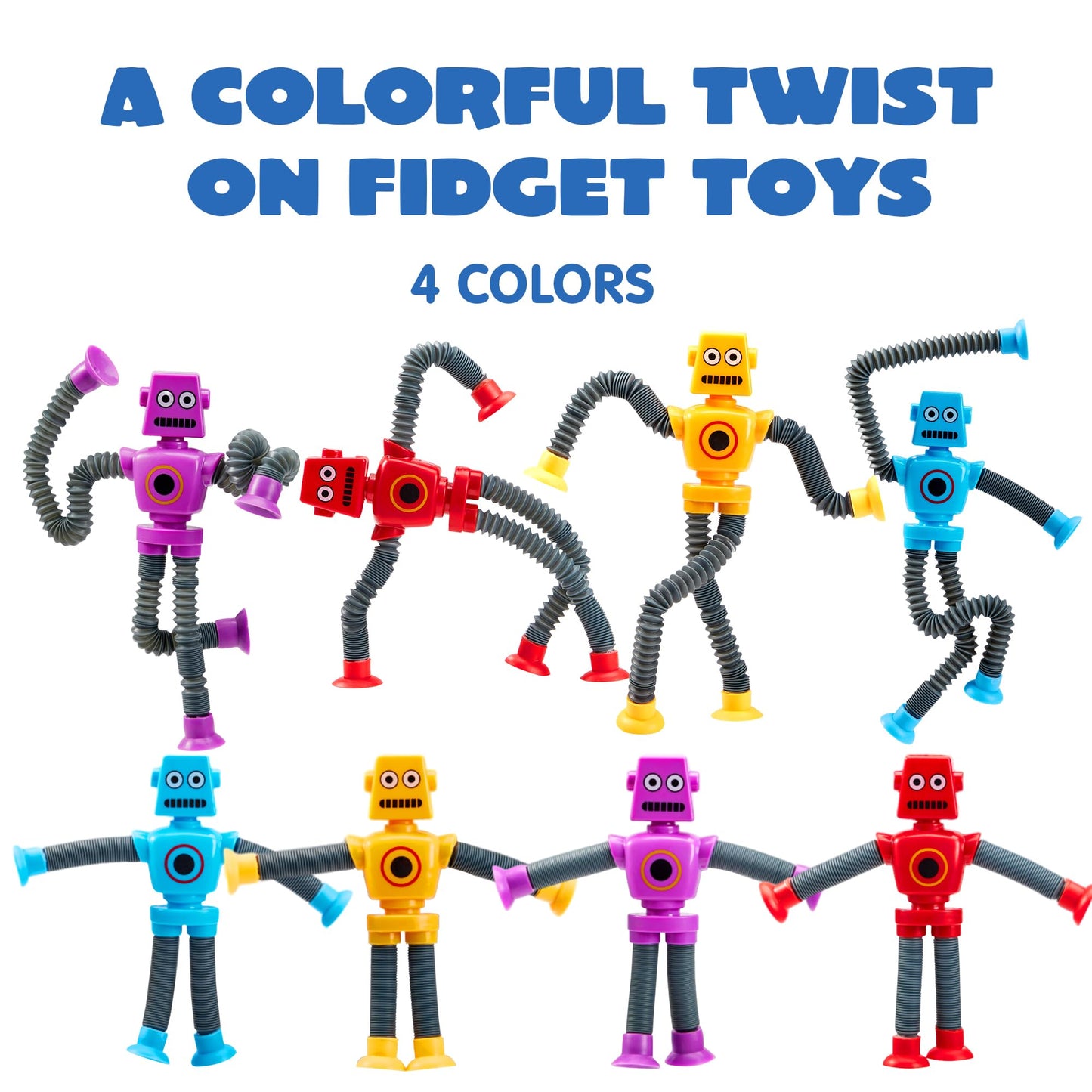 Joyin Pop Tubes Robot Toys For Kids, 4 Pcs Sensory Tubes For Year Old Ages 3 4 5 6 7 8 9 10 Fidget Toys Birthday Gift For Toddler Boys Girls Adults Travel Goodie Bags Stuffers Party Favors