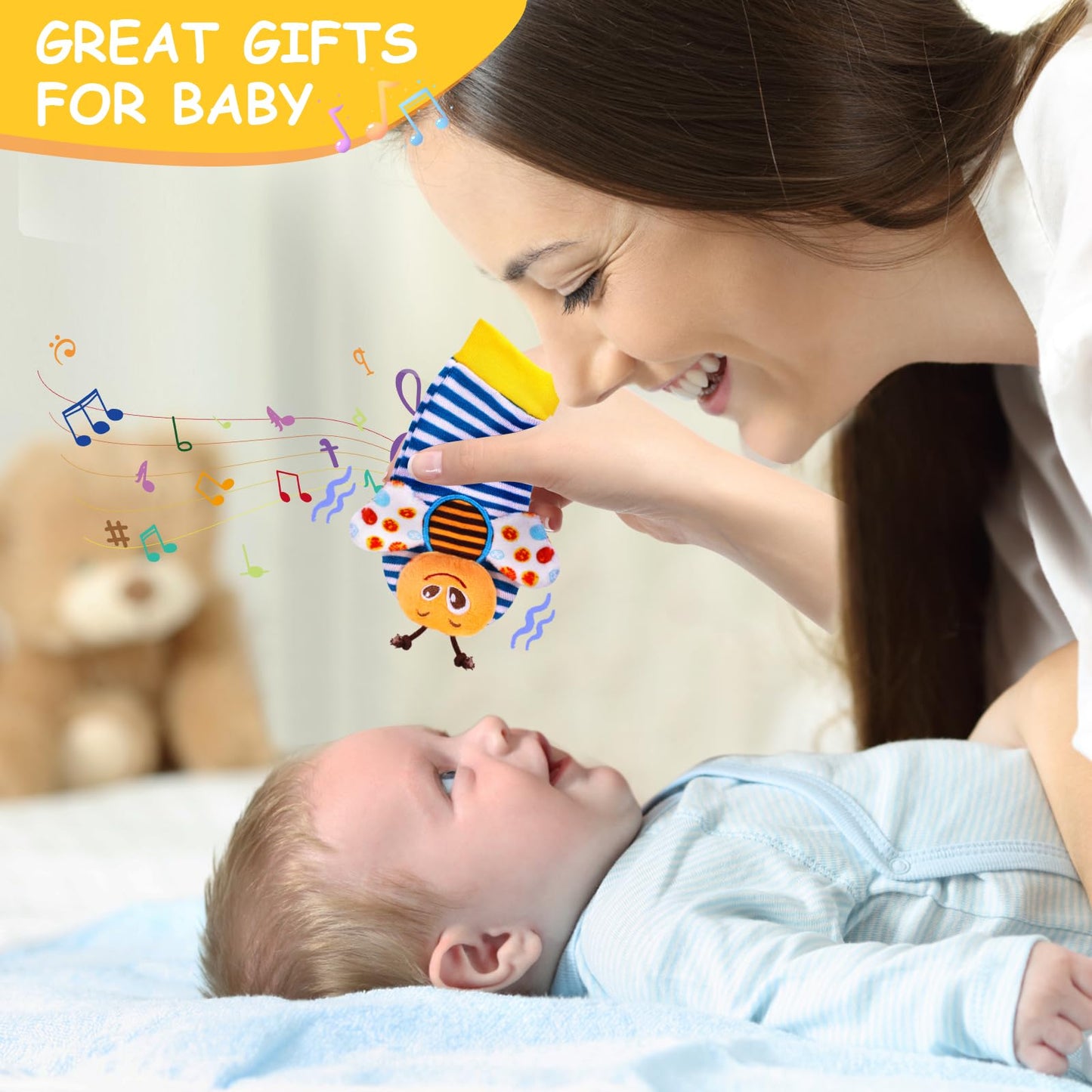Padonise Baby Wrist Rattle Socks And Foot Finder Set Baby Rattles Toys For 0-12 Month, Infant Girl Boy Toys For Babies 3-6 Months, Newborn Hand & Foot Toys For 0 To 9 Months, Baby Christmas Gifts