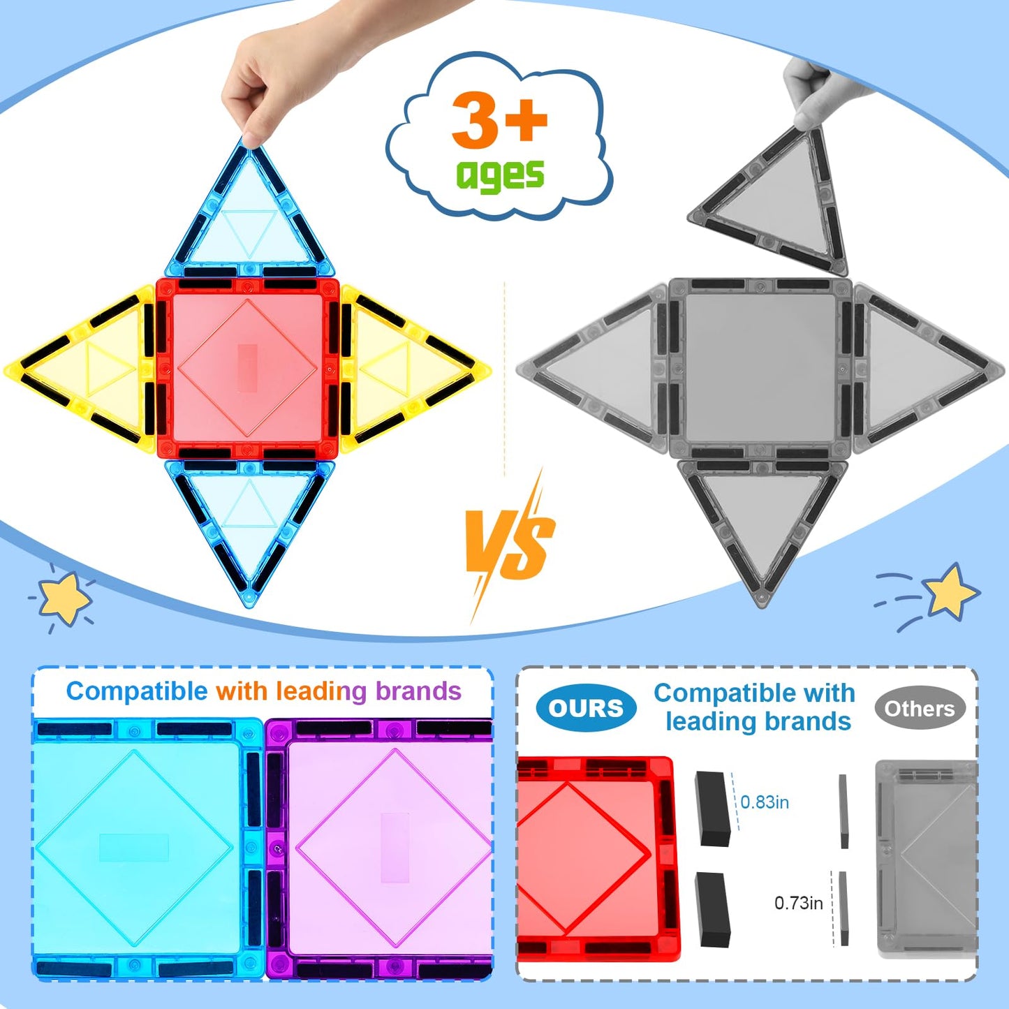 100Pcs Magnetic Tiles Kids Toys - Magnetic Building Blocks Stem Magnet Building Set Preschool Learning Magnetic Toys For Kids Ag
