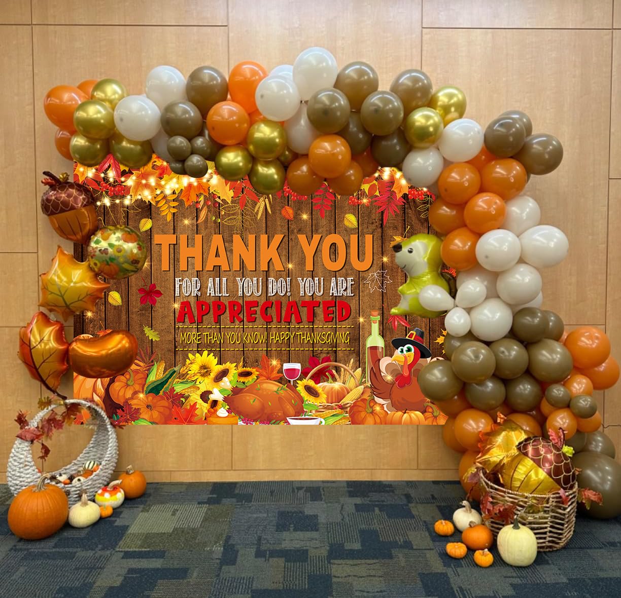 Give Thanks Backdrop 8x6FT Fall Thanksgiving Pumpkin Turkey Maple Forest Photography Backgound Happy Thanksgiving Friendsgiving