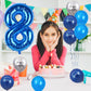 FunHot 40 Inch Blue Number 8 Balloon, Rubber Latex, 11Pcs Silver Print, 8th Birthday Party Decorations