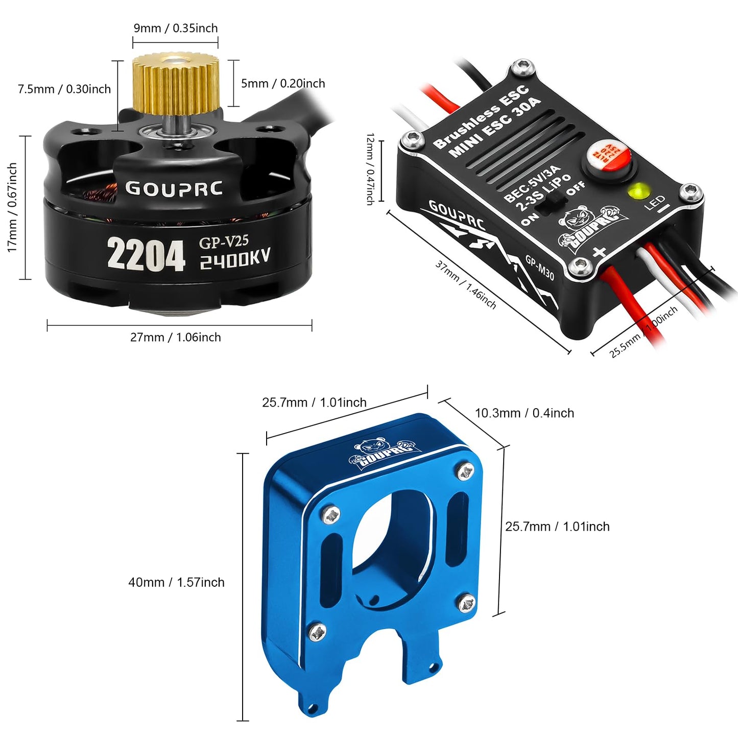 GOUPRC 2204 2400KV Brushless Outrunner Motor with Transmission & 30A Brushless Esc for SCX24 RC Crawler Axial 1/24 RC Car Truck