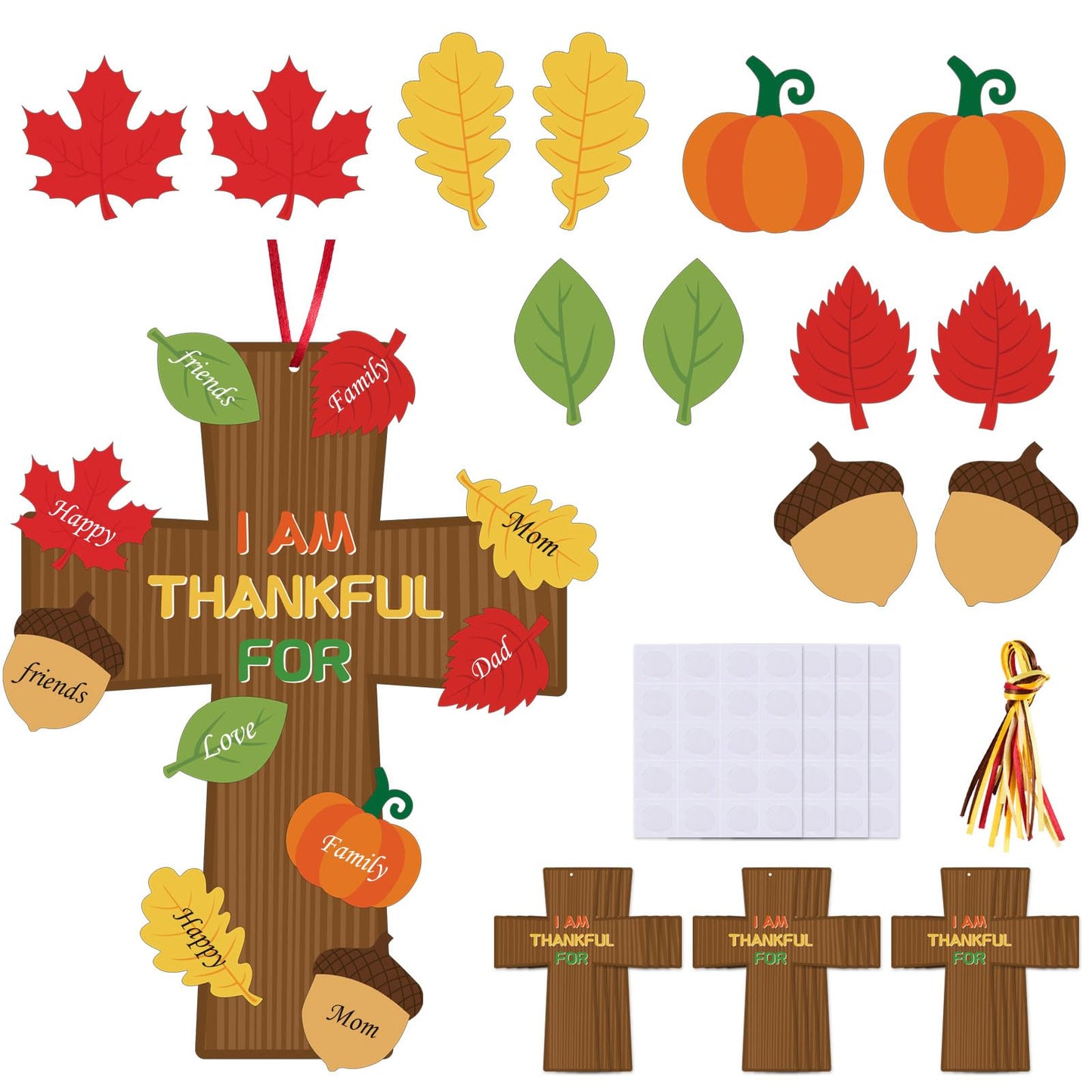 MixTeach 25 Sets Fall Christian Cross Craft Kits Make Your Own Thanksgiving Cross Decors DIY Religious Hanging Ornament Leaf Cut