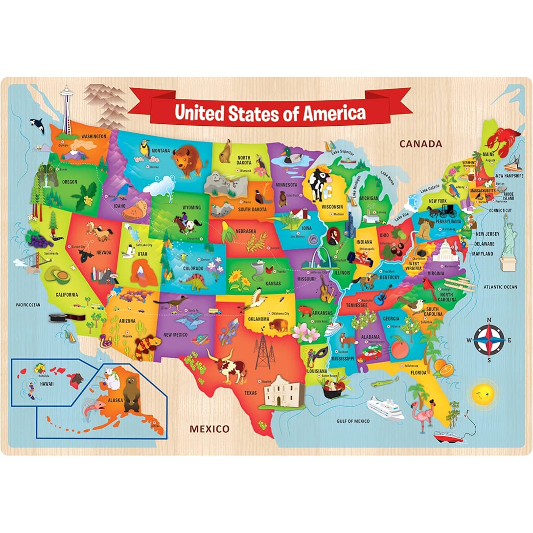 MasterPieces 44 Piece Jigsaw Puzzle for Kids - USA Map Wood Puzzle - 16.5x11.8