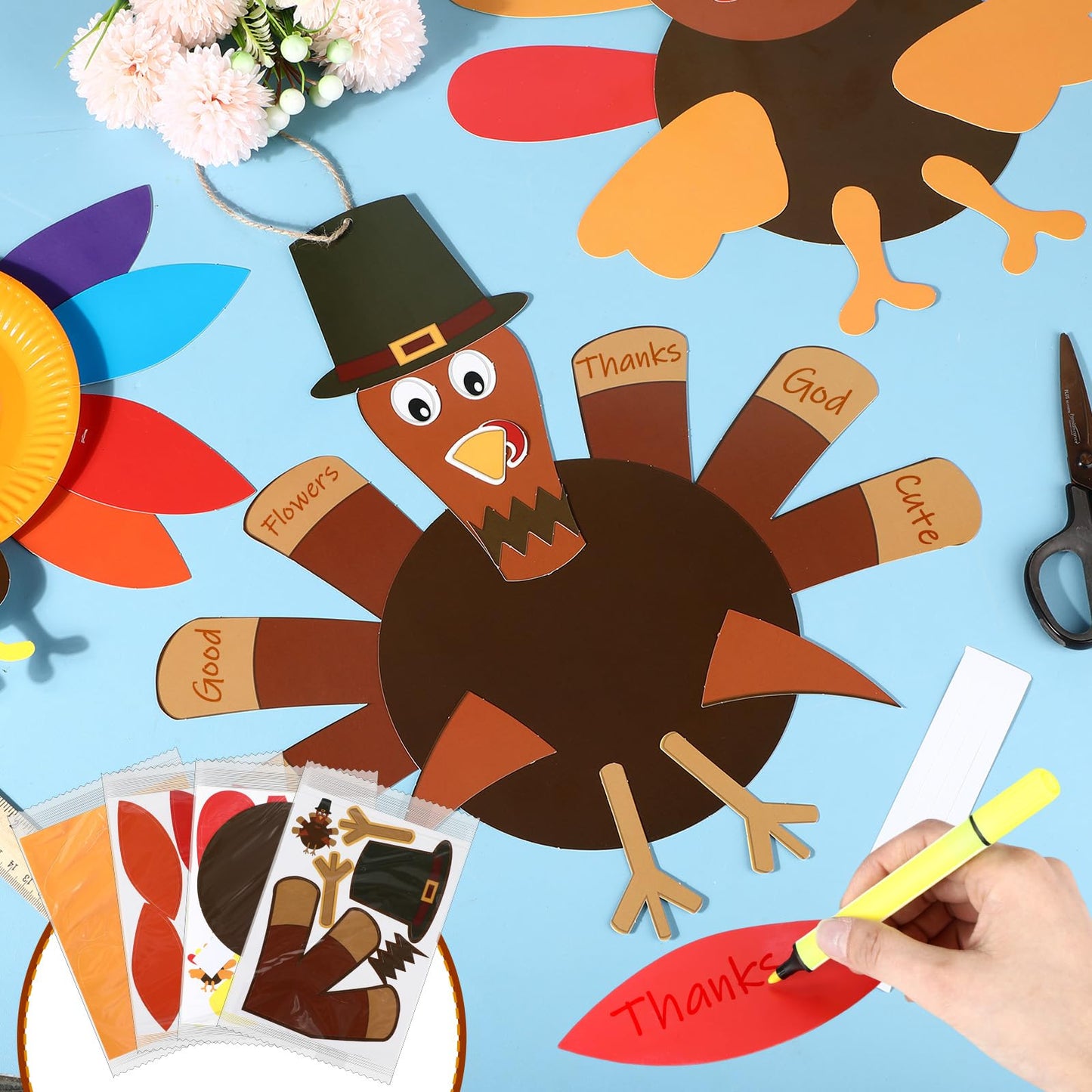 Harloon 6 Set Thanksgiving Turkey Craft Kits for Kids DIY Make a Turkey Art 13-17 Large Thanksgiving Hanging Ornaments Decoratio