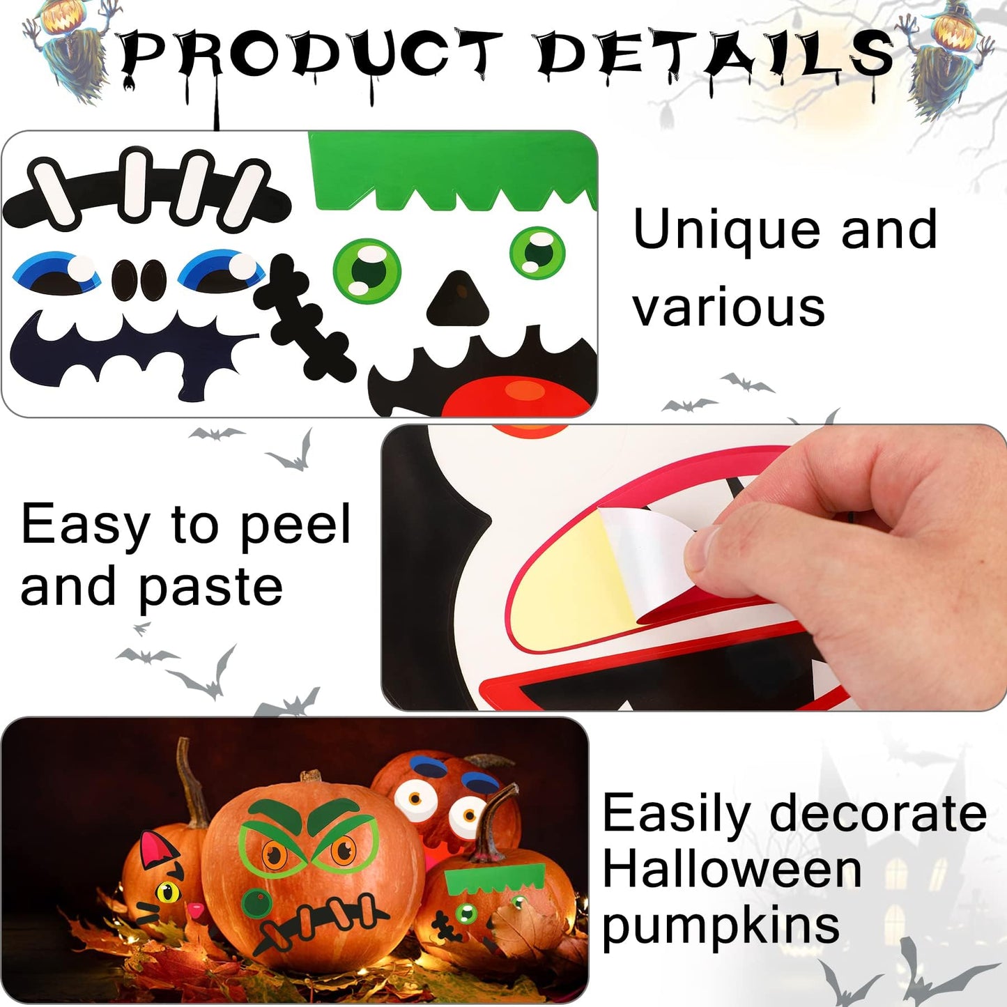Halloween Pumpkin Decorating Stickers Jack-O-Lantern Diy Make A Pumpkin Face Expressions Decals Decorations For For Halloween Ki