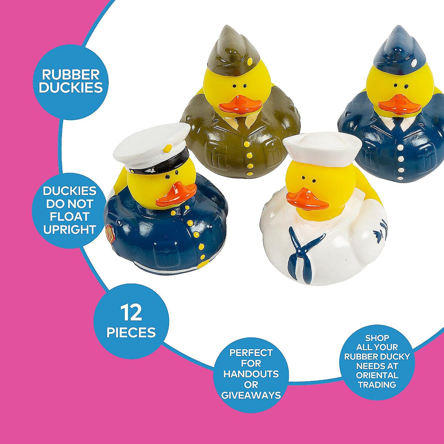 Fun Express Military Rubber Duckies - Set of 12, Yellow, 2 Inch, Rubber, Model FNEIN-16/861