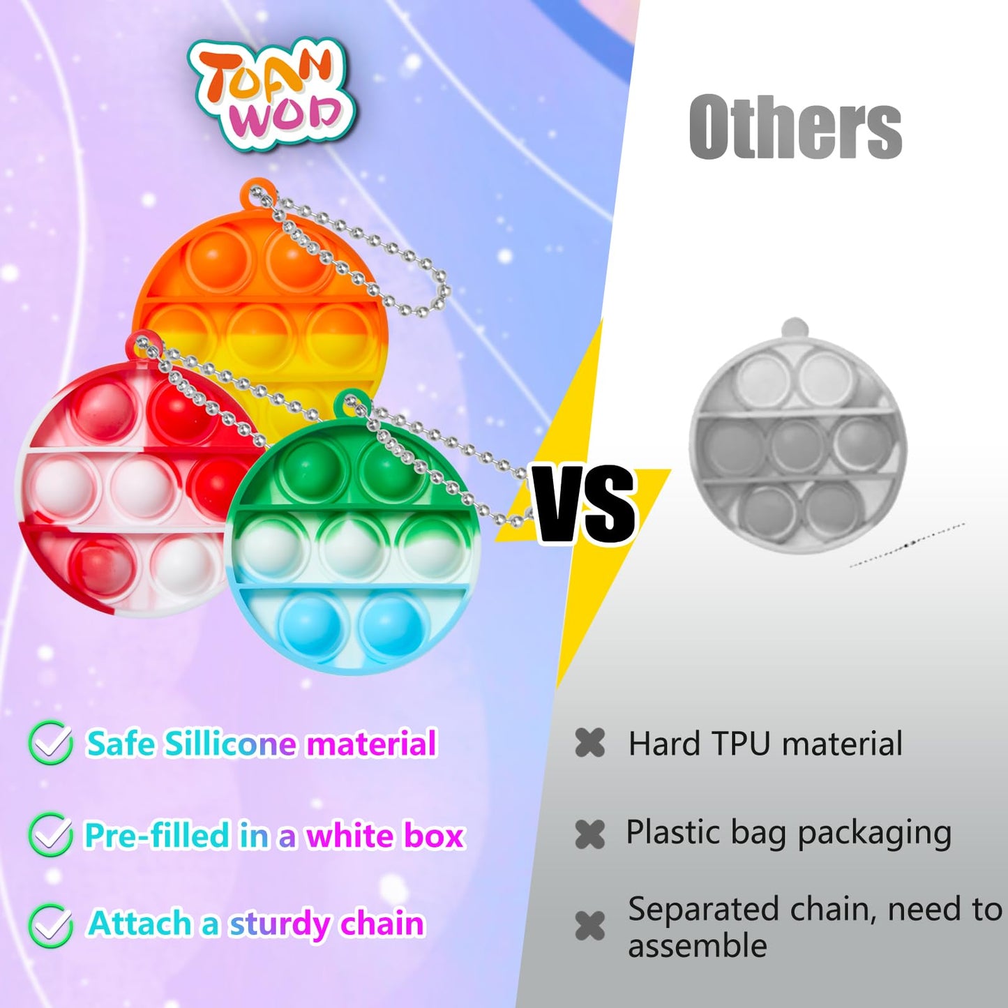 Toanwod 24Pcs Pop Fidget Toys Party Favors For Kids: Goodie Bags Stuffers Stocking Stuffers - Bulk Pop Keychain Carnival Treasur