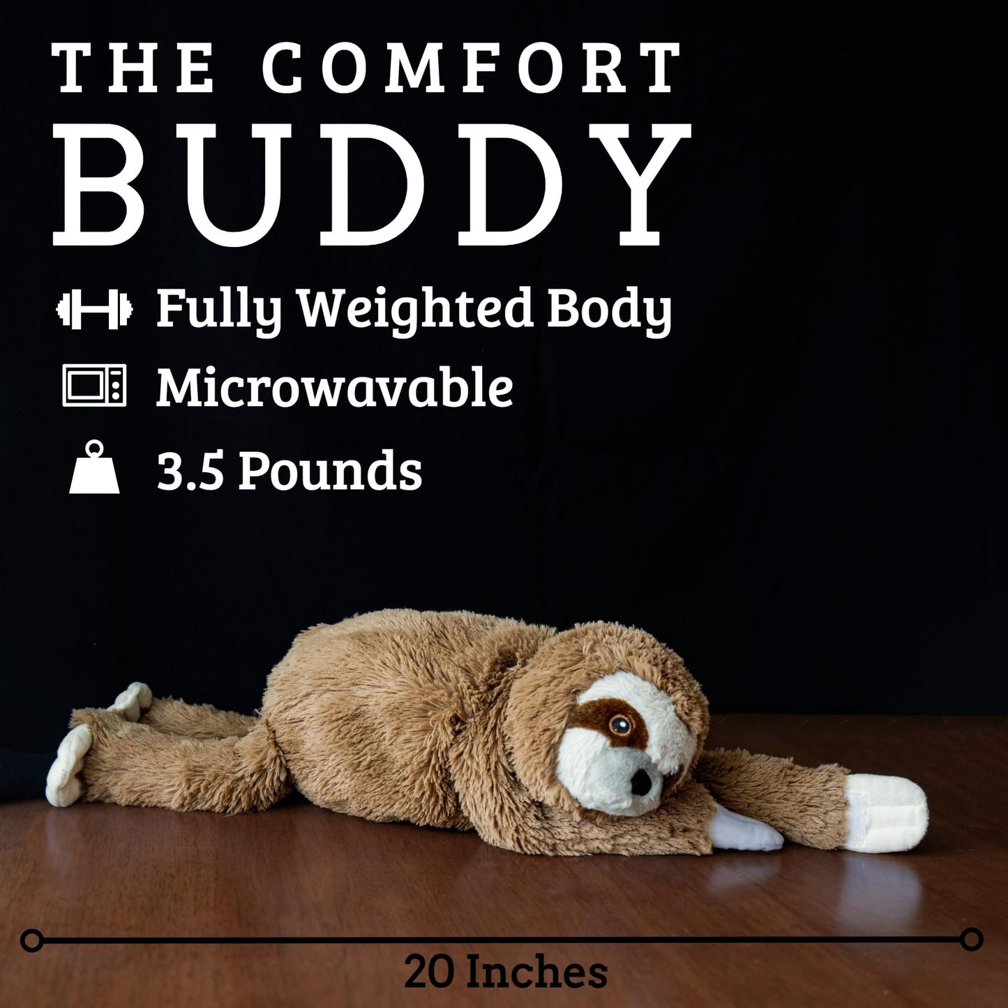 lulumaia Plush Weighted Sloth - 20" Microwavable Heating Pad, 3.5lb, Brown, Soothing Comfort for Cramps - XL-ANIMAL