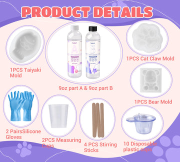 Transparent Liquid Silicone for Squishy Maker  18oz Silicone Rubber for Making Taba Squishy  Super Soft & Fast Liquid Silicones  Perfect DIY Decompression Gift  Custom Mold: Cat Paw + Fish + Bear