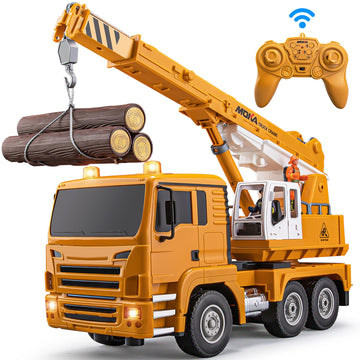 WEMOKA 13 Channel RC Crane Truck, 2.4G Remote Control Crane Toy Construction Vehicles with Lights, Sounds, Hook Up and Down, 1:1