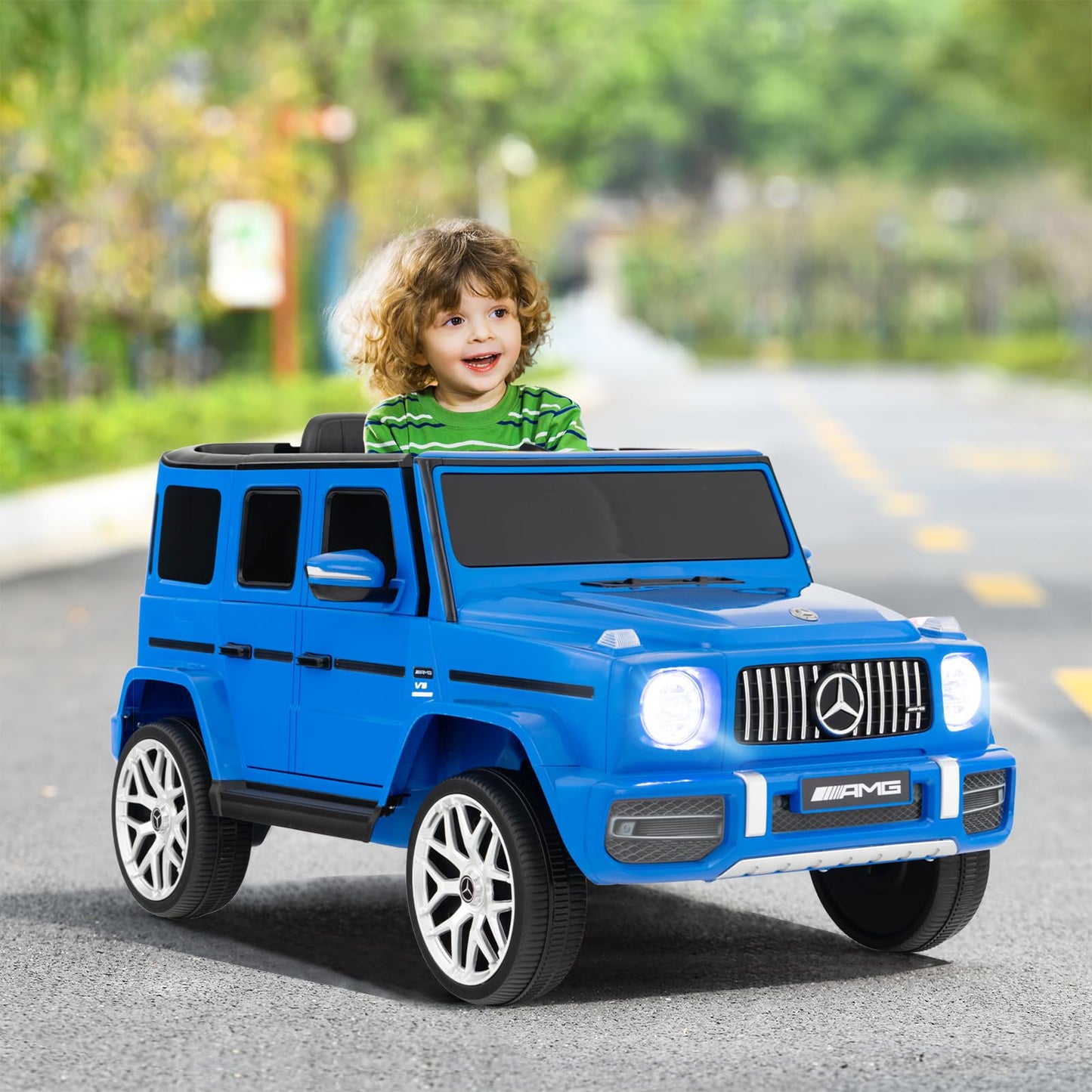 Olakids 12V Kids Ride On Car, Licensed Mercedes Benz G63 Electric Vehicle With Remote Control, Double Open Doors, Music, Bluetooth, 2 Speeds, Wheels Suspension, Battery Powered Driving Toy (Navy)