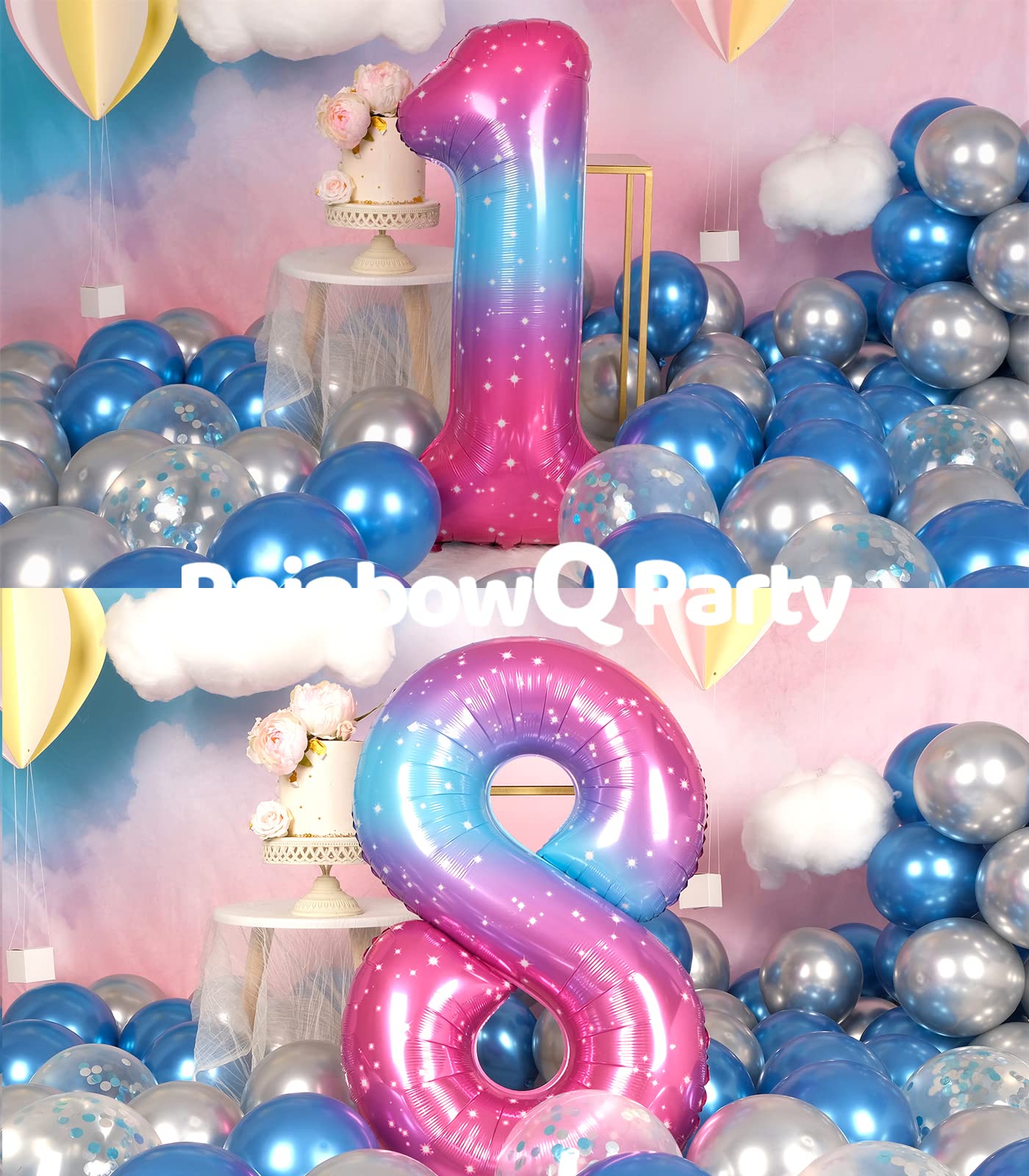 Rainbowq 18 Balloon Numbers 40 Inch For Women Or Girl Big Starry 0-9 Foil Mylar Large Number 18 Balloons Happy 18Th Birthday Par