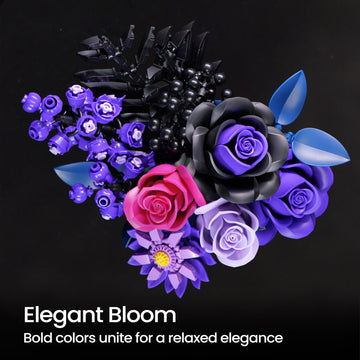 Purple Flower Bouquet Building Set, Rose Botanical Collection Blocks Kit Compatible With Lego For Adults Women, Artificial Flowe