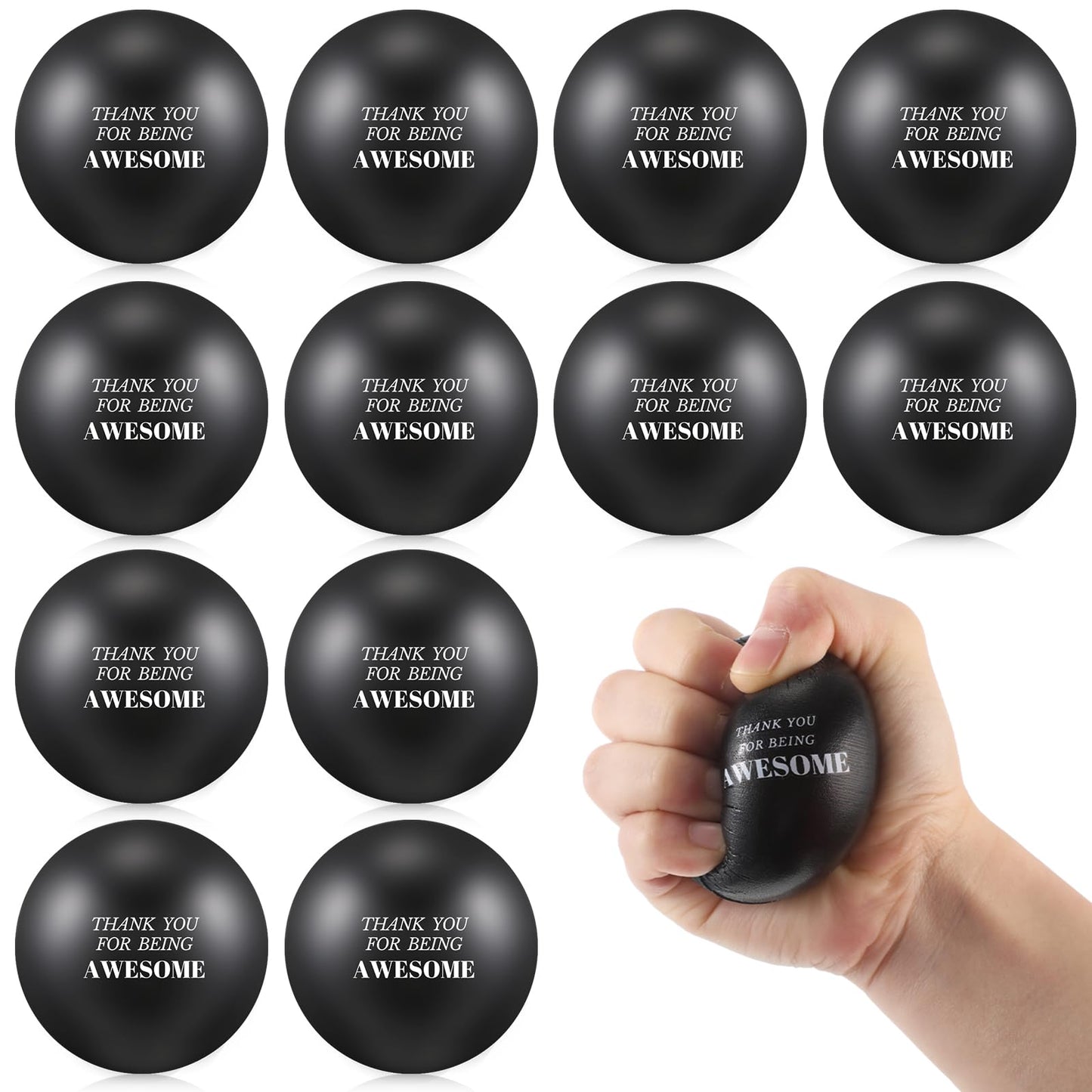 Lenwen 12 Pcs Employee Appreciation Gifts 2.5 Inch Motivational Stress Balls Inspirational Stress Relief Balls for mature-themed Relief Thank You Gift (Black Awesome)