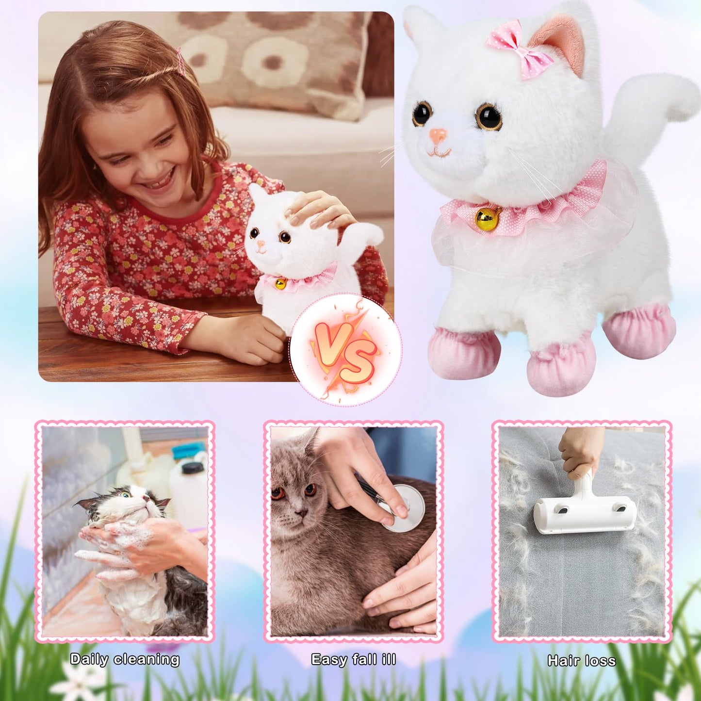 Bilinott Toy Cat For Kids, Touch And Voice Controlled Remote Control Cat With Leash, Lifelike Walking Cat Toy That Can Walk, Meo