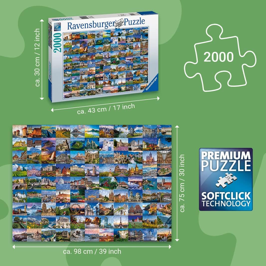 Ravensburger 1000 Piece Jigsaw Puzzle - 99 Places in Europe, Multicolor, Cardboard, 39 x 30 cm, Model 80487