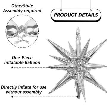 6PCS Star Balloons, 22Inch Blue Red and Silver Star Balloon Explosion Foil Balloons Cone Spike Balloon for Birthday Graduation P