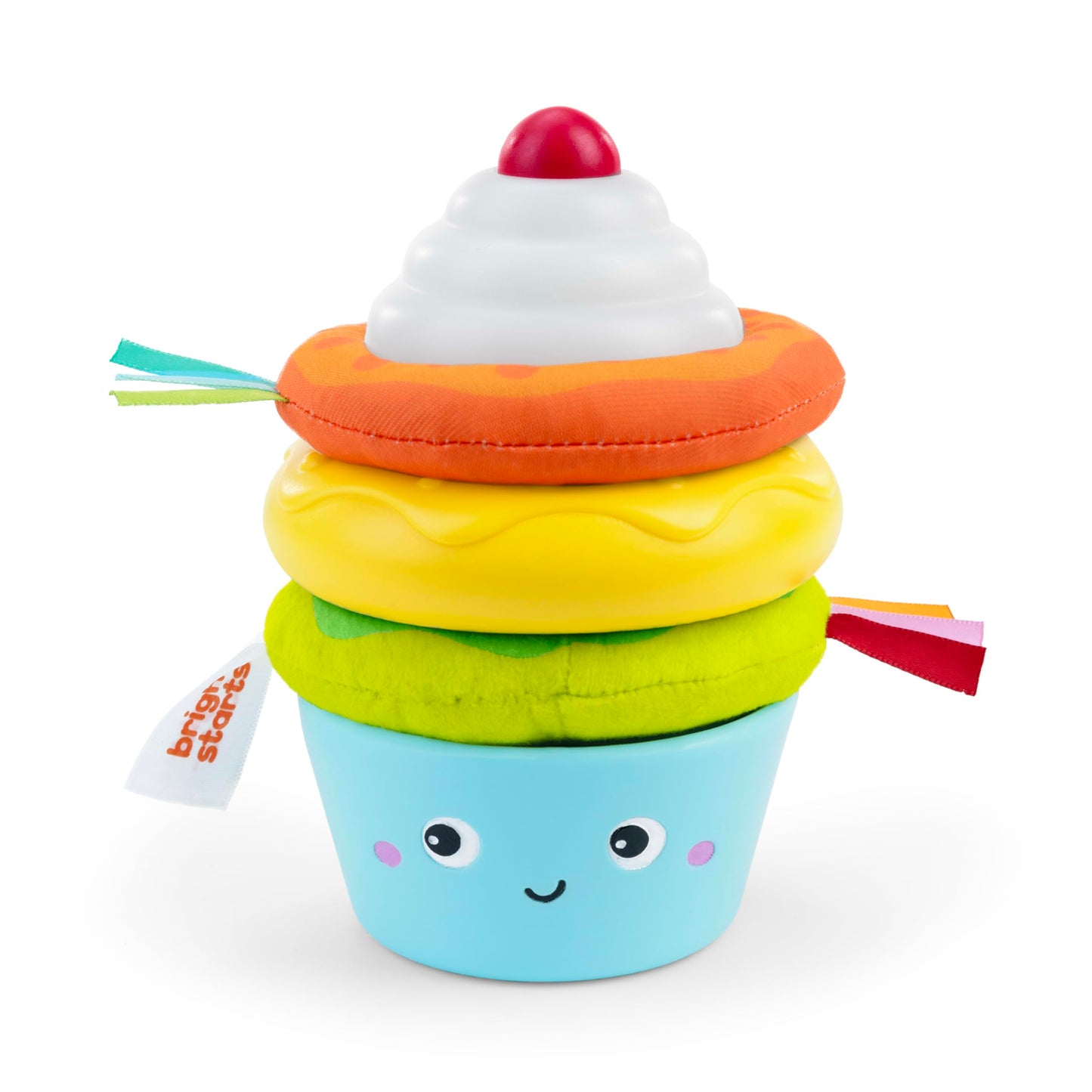 Bright Starts Treat Tower Stacking Toy with Teether in Cupcake and Donut Shapes, Develop Fine Motor Skills, Unisex, 6 Months+
