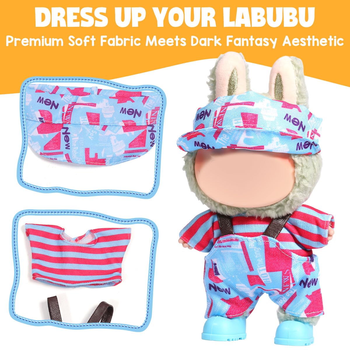 AICase for Labubu Clothes/for Labubu Outfits Clothes Set for 17cm Lububu Doll 3 Piece Set Hat Clothing for LA BUBU  Boys and Girls Stylish Adorable Dolls Clothes Accessories (No Doll) -1