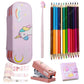 Elecart Unicorn Theme Stationery Gift Set For Girls, Pencil Case, Stapler Set, Mini Diary, Shaky Gel Pen, School Supplies For Bi